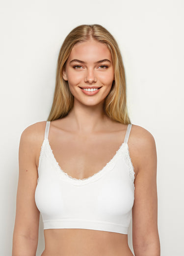 Brassière sans coutures, bord dentelle Blanc