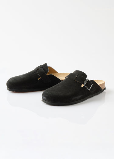 Mules sabots croûte de cuir boucle réglable Noir