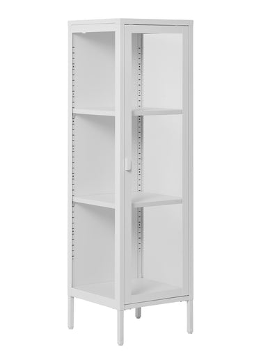 Vitrine 3 niveaux à porte, verre + métal Blanc