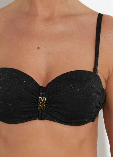 Maillot de bain 2 pièces rayé métallisé Noir