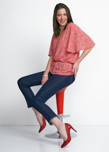 Chemise à basque imprimé pois Rouge/Blanc