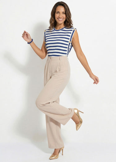 Pantalon large à pinces taille élastiquée Sable