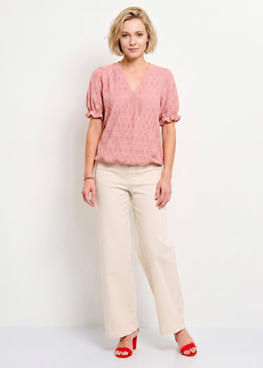 T-shirt cache-coeur blousant broderie Rose