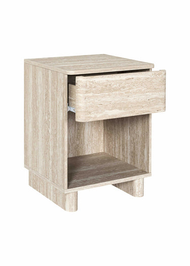 Table de chevet effet pierre travertin Blanc/Beige