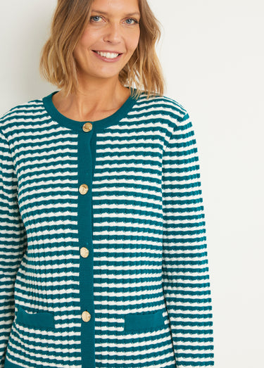 Gilet boutonné rayé chic avec col rond Canard/Ecru