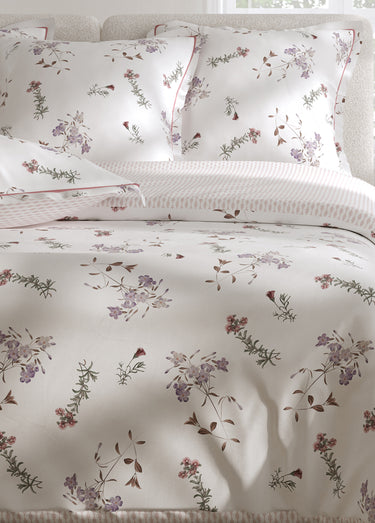 Parure de lit 3 pièces percale avec housse de couette, violettes Imprime Blanc