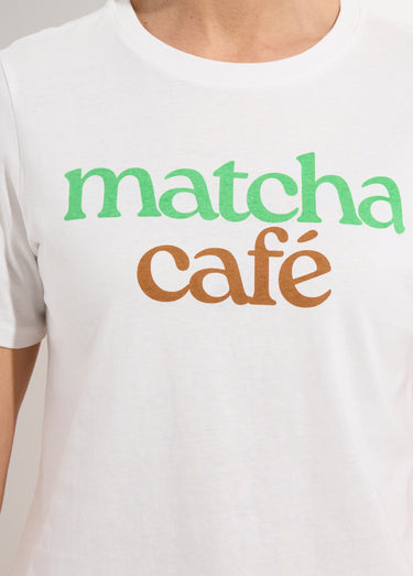 T-shirt col rond avec inscription Matcha Blanc