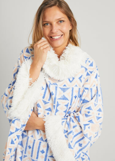Poncho polaire chaud imprimé col boule Imprime/Bleu