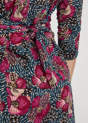 Robe courte cache-coeur en maille Imprime Fuchsia