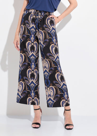 Pantalon élastiqué ample motif cachemire Marine