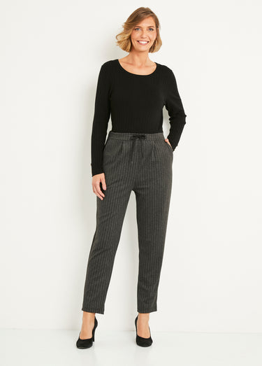 Pantalon droit taille élastiquée maille stretch Gris Raye
