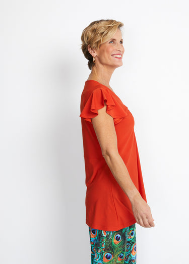 Tee-shirt long col V effet drapé Orange