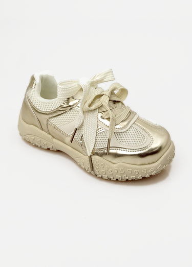 Sneakers multimatières + 2 paires lacets Beige Dore