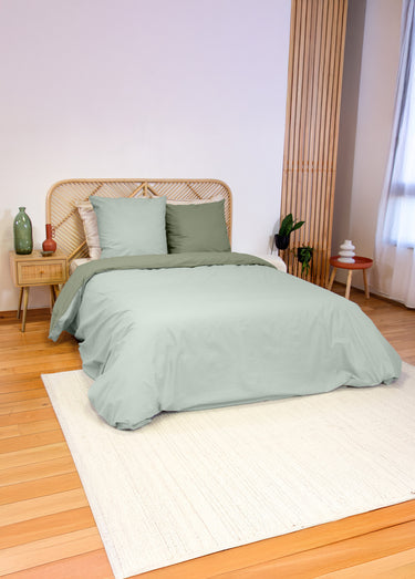 Parure housse de couette bicolore, coton Saule