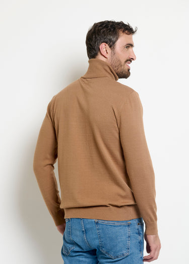 Pull col roulé chiné fine jauge Camel