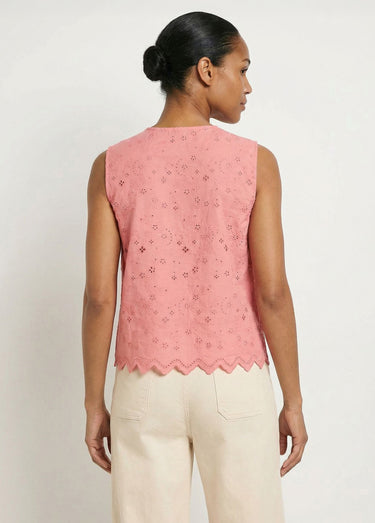 Débardeur boutonné broderie anglaise coton Rose bonbon