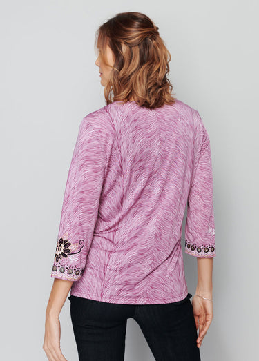 T-shirt long manches 3/4 fantaisie Lilas