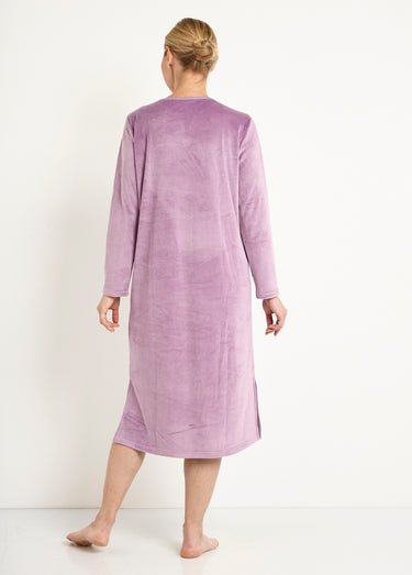 Chemise de nuit polaire mi-longue brodée Violine