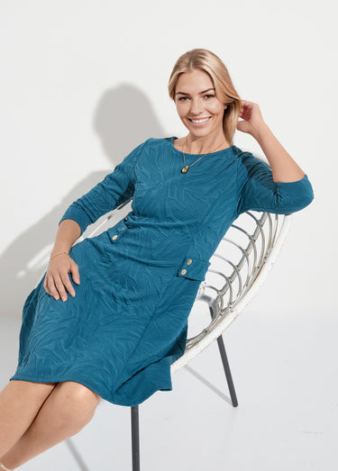 Robe courte galbée jacquard reliefé Bleu Canard