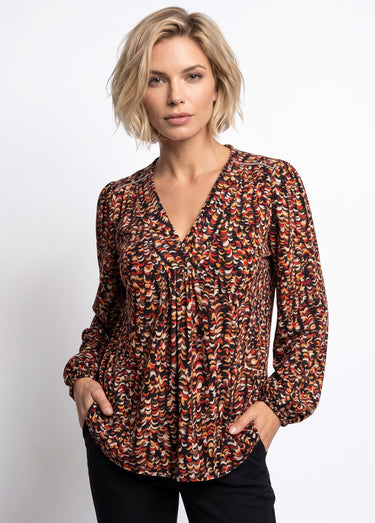 T-shirt blouse ample imprimé graphique Noir/Miel