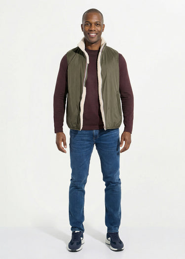 Blouson sans manches déperlant fourré Kaki/Ecru