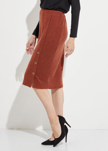 Jupe longue droite maille et boutons fantaisie Camel