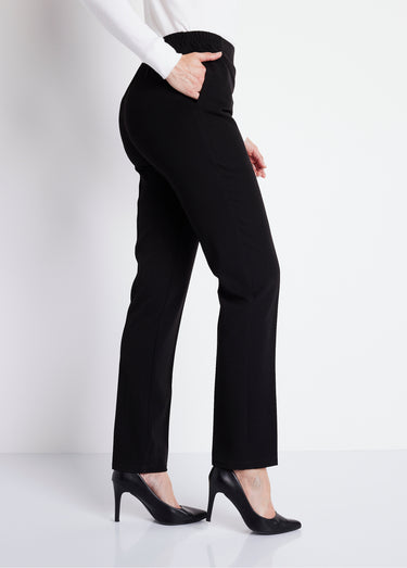 Pantalon droit taille semi élastiquée ventre plat Uni Noir