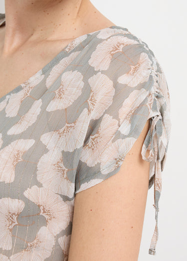 Tunique voile fil métallisé motif ginkgo Écru / Tilleul