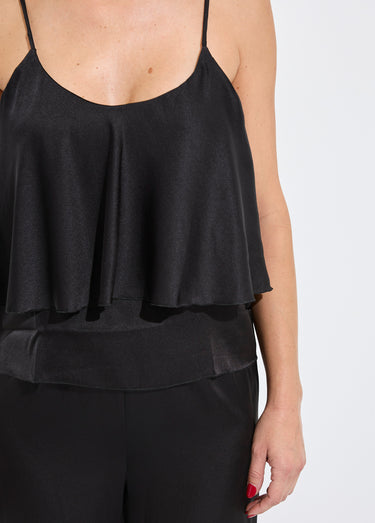 Pyjama long en satin avec caraco Noir