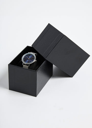 Montre ronde en acier inox avec strass Argente