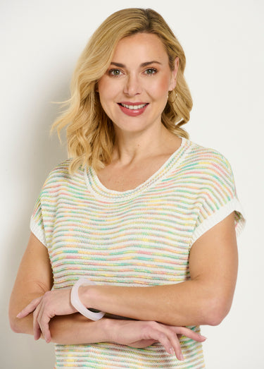 Pull doux col rond sans manches effet rayé Vert