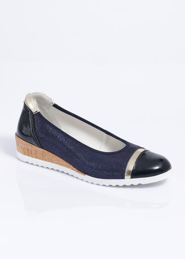 Ballerines compensées cuir largeur confort Marine