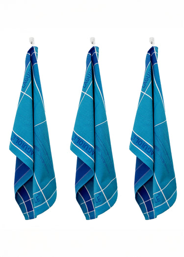 Lot de 3 torchons jacquard assortis, Tartans 3B Bleu