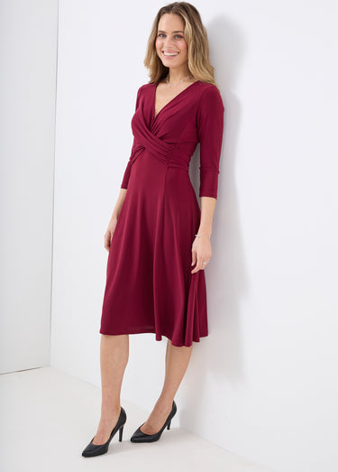 Robe courte cache-coeur en maille Uni Prune