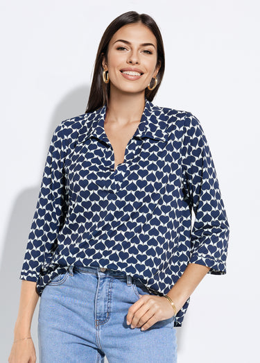 Chemisier fluide coeurs et col tailleur Marine