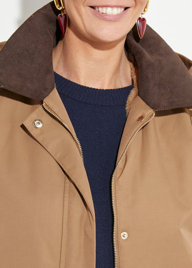 Parka déperlante longue avec col velours Camel/Chocolat