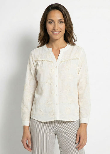 Chemisier broderies fleurs pailletées Ecru