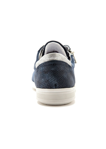 Baskets cuir lacets et zip, semelle confort Bleu
