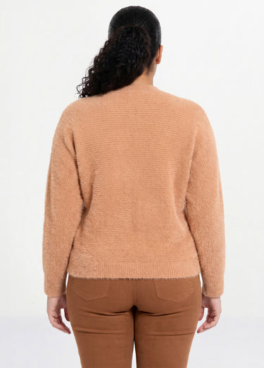 Pull côtelé col rond sans emmanchures boîte Camel