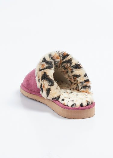Chaussons mules confort léopard fourrés Rose