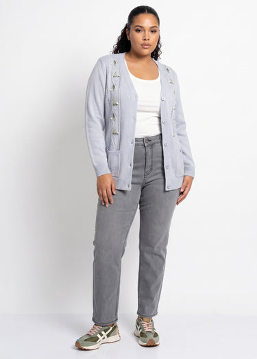 Gilet long boutonné brodé perlé col V Argent