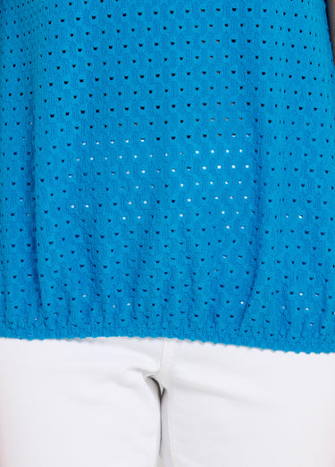T-shirt ample blousant court uni col V Turquoise