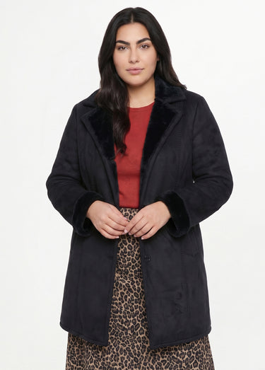 Manteau col tailleur façon peau lainée Noir