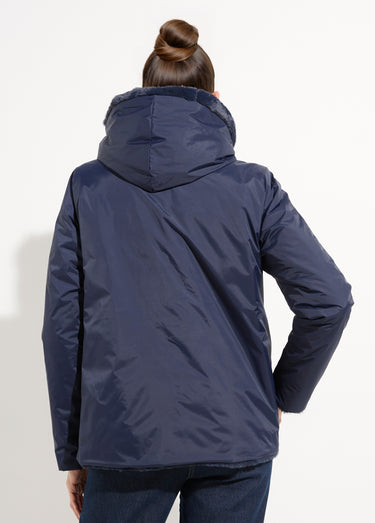 Blouson déperlant / fourrure, réversible Marine