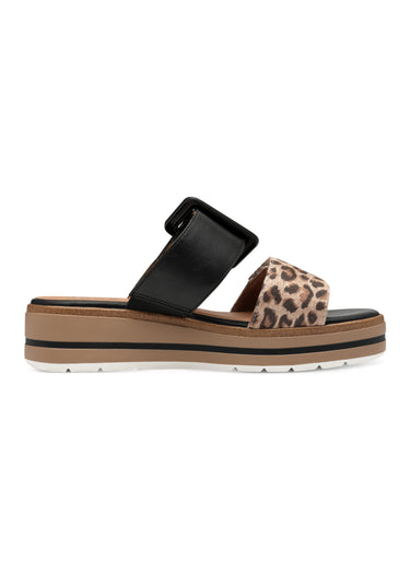 Mules 2 brides avec semelle compensée Leopard