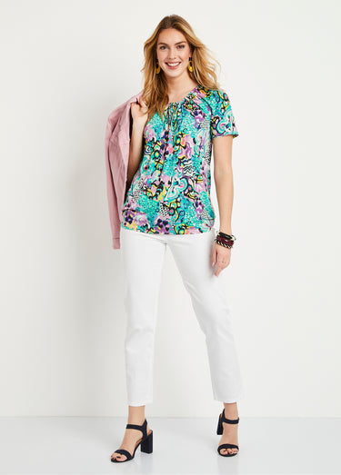 T-shirt long ample imprimé Parme/Vert