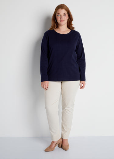 T-shirt marinière court coton manches longues Uni Marine