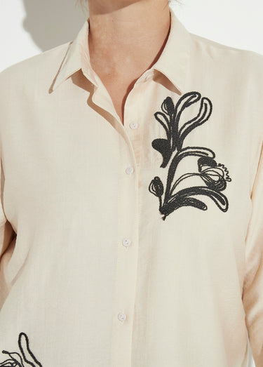 Robe chemisier courte avec broderies Ecru
