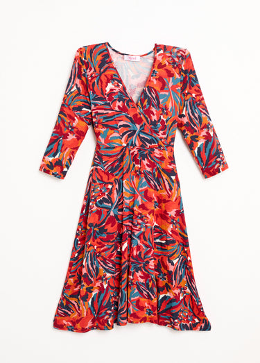 Robe cache-coeur courte manches 3/4 motif floral Imprime Tomette
