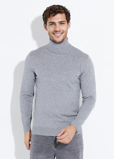 Pull col roulé en maille fine jauge Gris